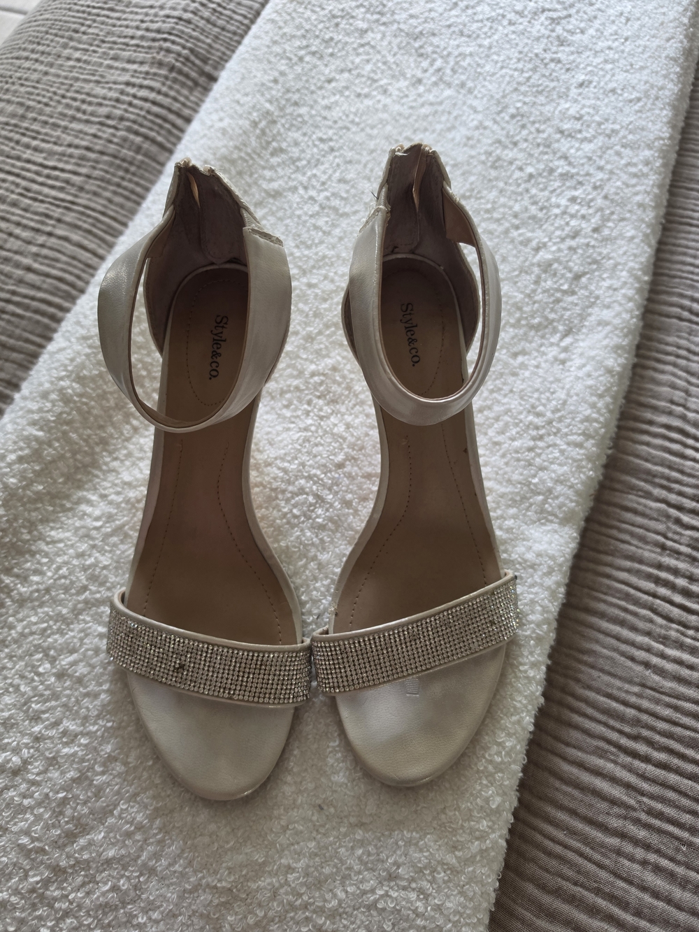 Style & Co. Women's Champagne Ankle-Strap Sandals with Rhinestone Band